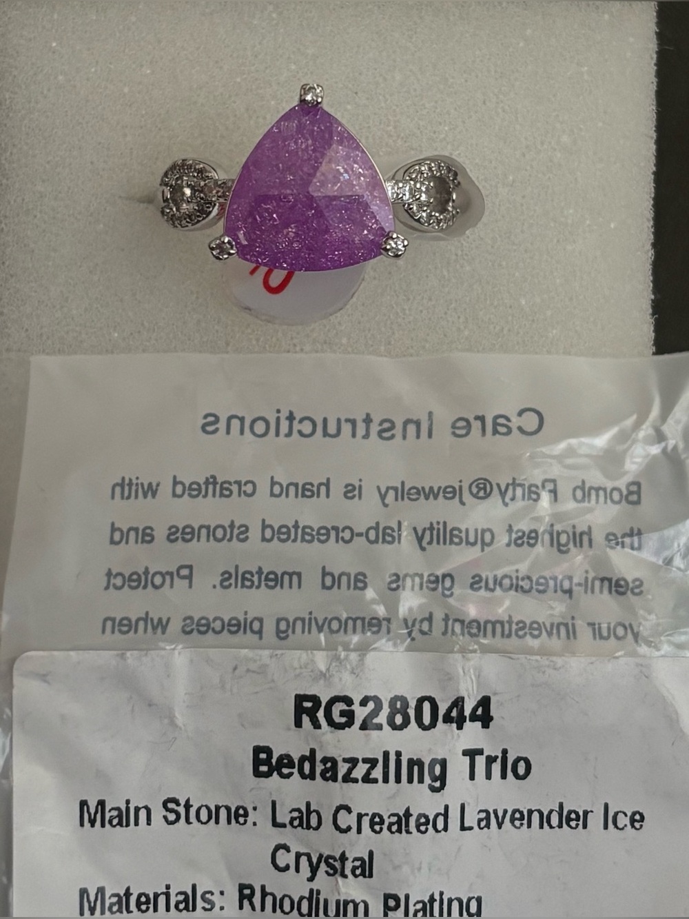 Lavender Ice Crystal Ring - Rhodium Plating